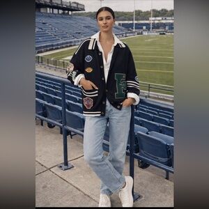 🎉SUPER RARE🎉 Anthropologie NWT FOUND Varsity Patch Cardigan Sweater size XL.